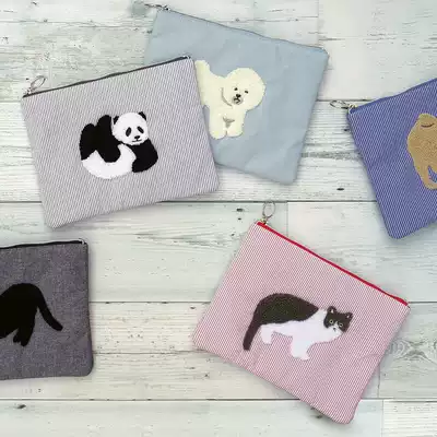 0301 animal series Terry embroidery cloth patch cotton flat bag cosmetic bag storage bag multi-color