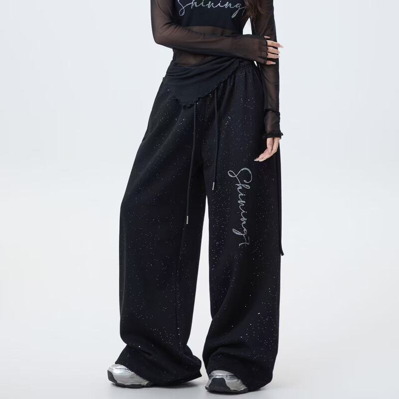 Shining7 Original Street Dance Rhinestone Sparkling Pants Loose Casual Straight-Leg Sports Sweatpants 7036