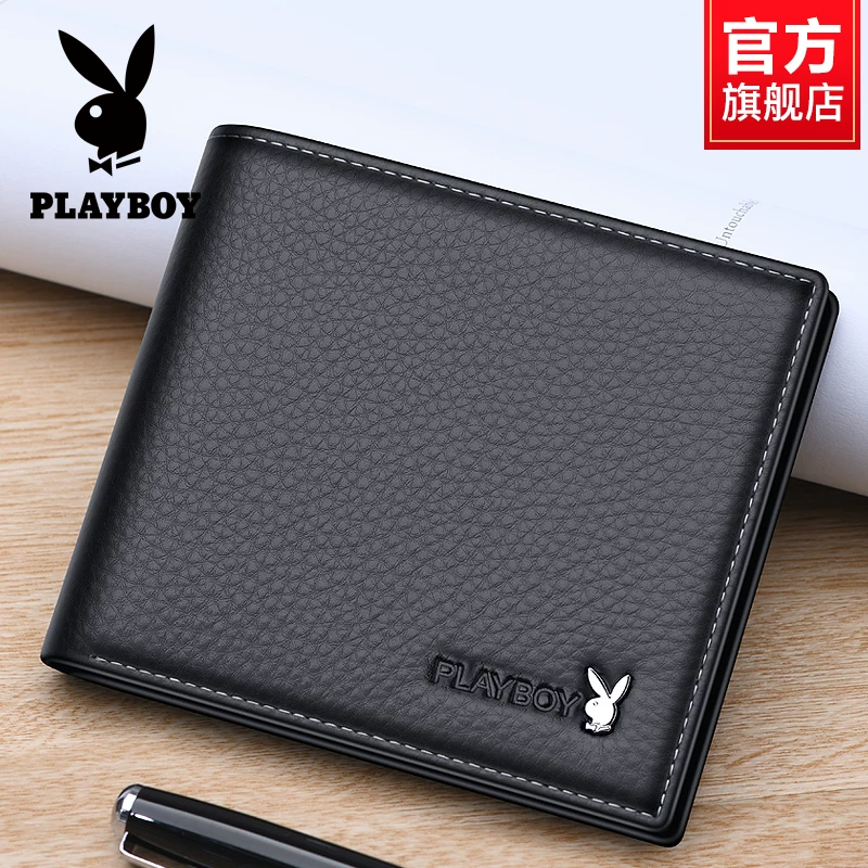 Короткий мужской портмоне Playboy, держатель карт, натуральная кожа, подарок на день рождения