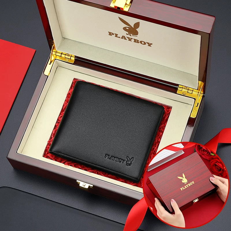 Короткий мужской портмоне Playboy, держатель карт, натуральная кожа, подарок на день рождения