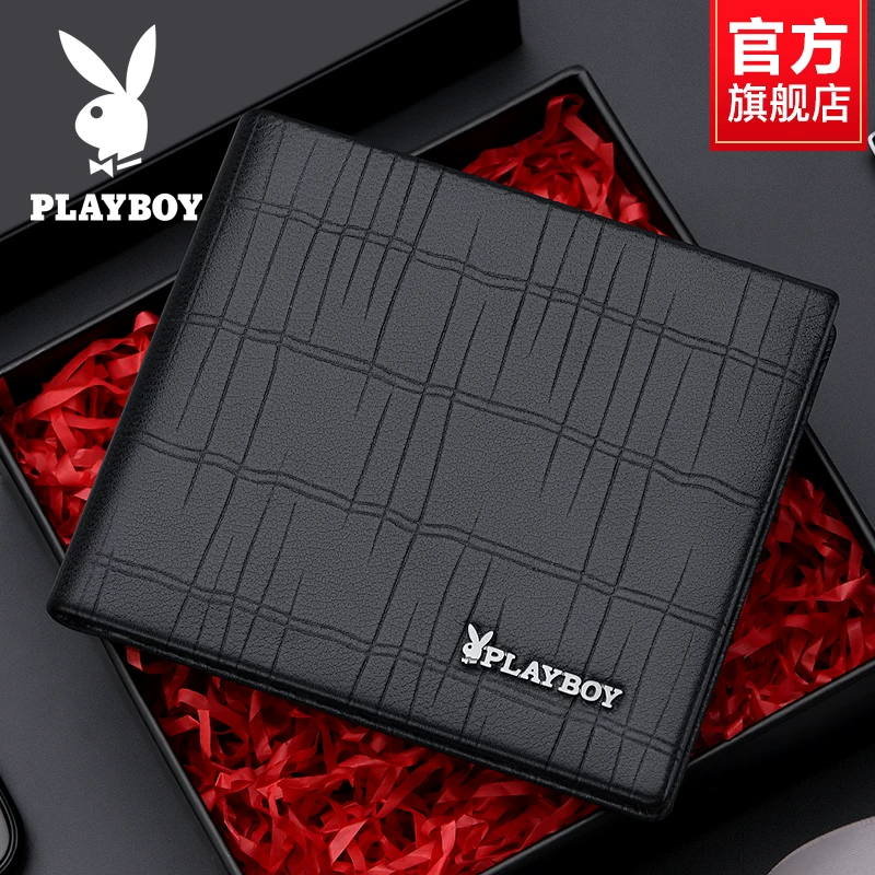 Короткий мужской портмоне Playboy, держатель карт, натуральная кожа, подарок на день рождения