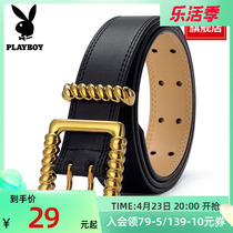 Floral Playboy lady strap genuine leather black 100 lap pure cow leather Chains with wind decorated with jeans waist belt width