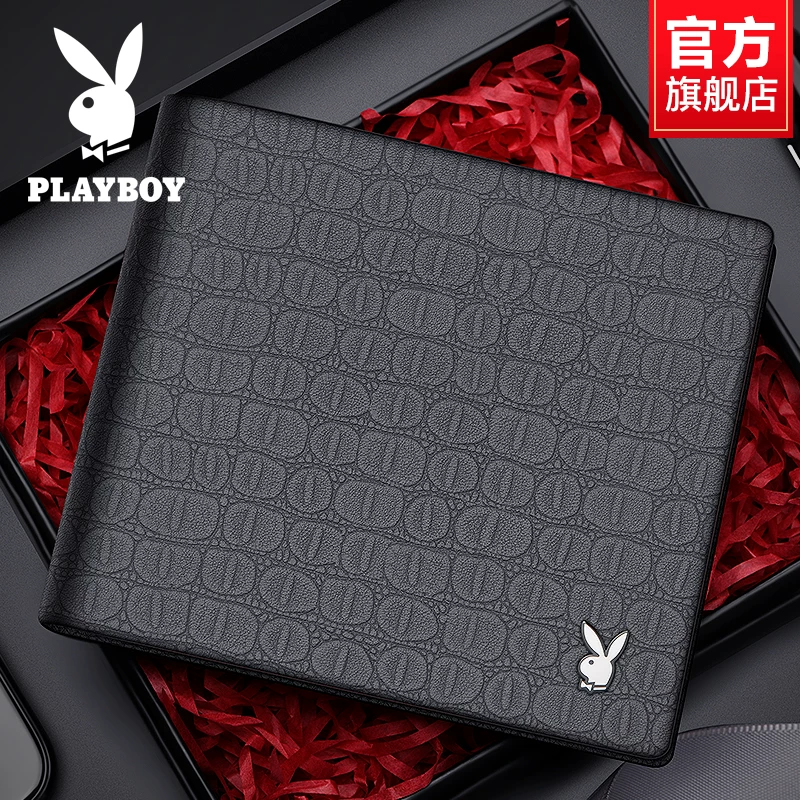 Короткий мужской портмоне Playboy, держатель карт, натуральная кожа, подарок на день рождения