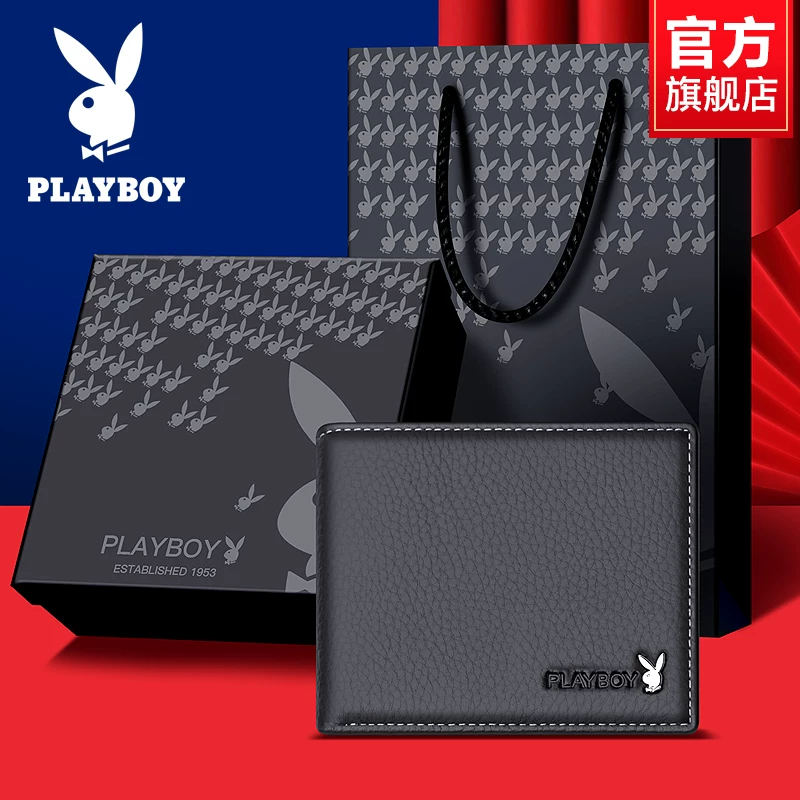 Короткий мужской портмоне Playboy, держатель карт, натуральная кожа, подарок на день рождения