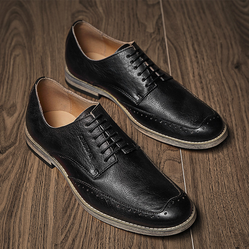 KRUSDAN 英伦风布洛克款式男鞋意大利商务正装鞋透气男士休闲皮鞋