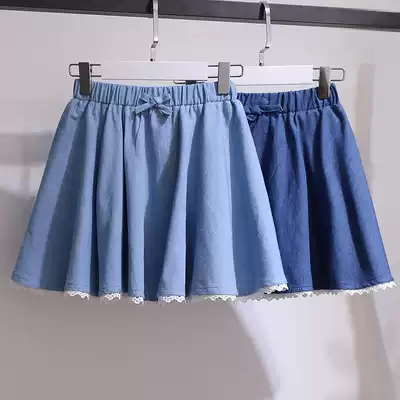 Girls pleated skirt summer Middle and big girl cotton denim skirt children Super Ocean Princess skirt skirt