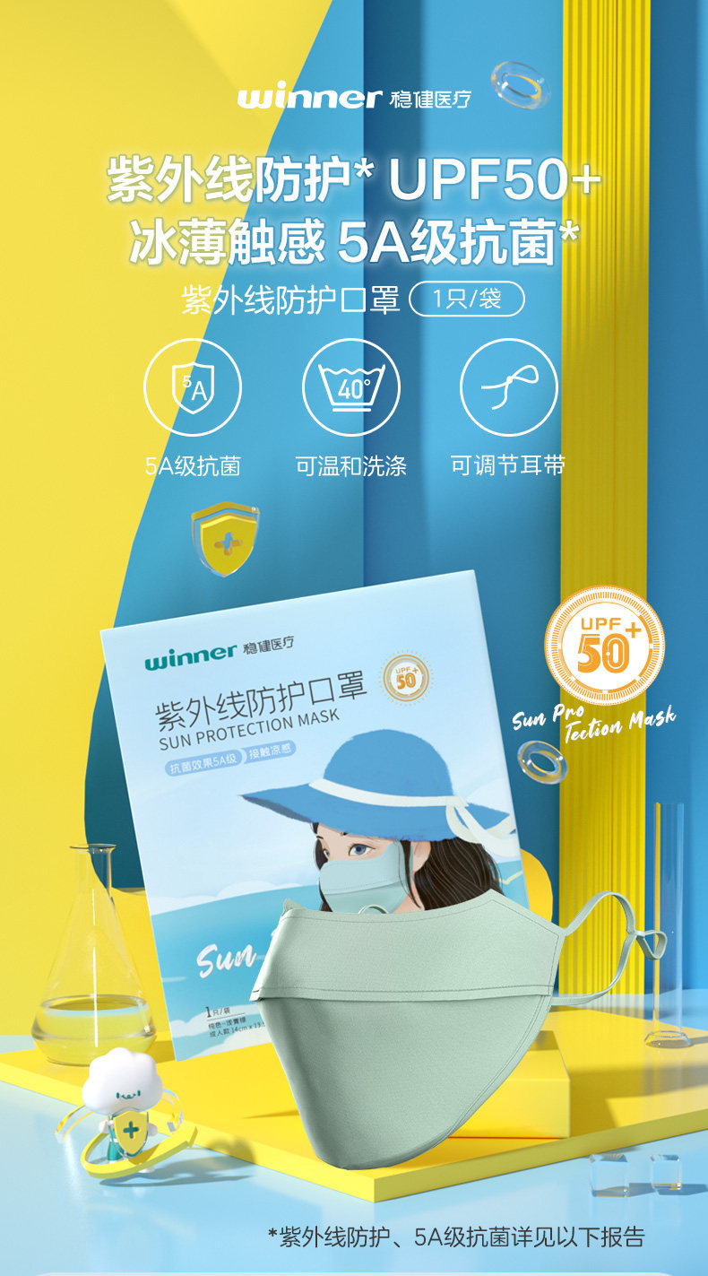 Winner 稳健医疗 可水洗 UPF50+ 紫外线防护口罩 天猫优惠券折后￥26包邮（￥46-20）