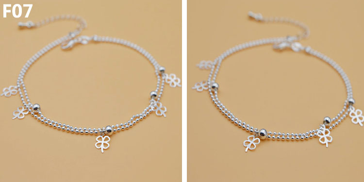 Vòng chân bạc 925 sterling nữ phiên bản tiếng Hàn của chuông đôi hộp trang sức bạc dễ thương hoang dã tươi retro đơn giản lắc chân nữ hàn quốc