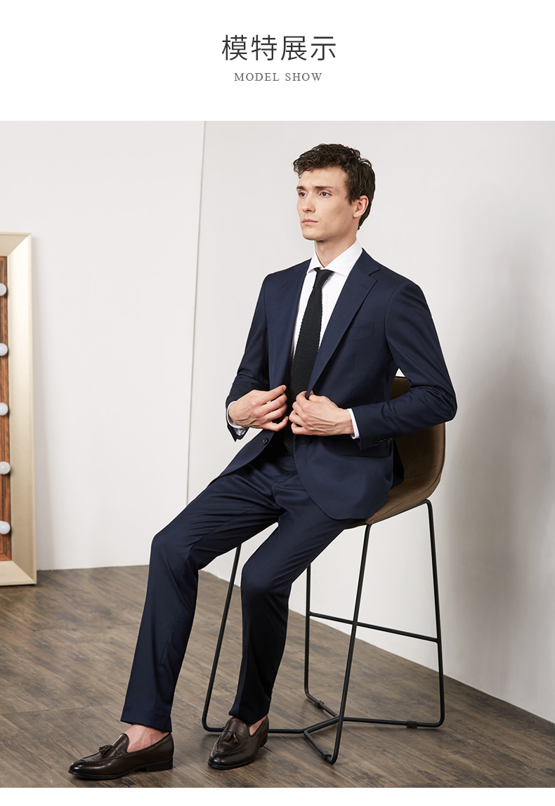 ANOS / Yanos polyester vải pha trộn Cổ áo mỏng phù hợp với bộ đồ kinh doanh màu xanh hải quân bộ vest nam