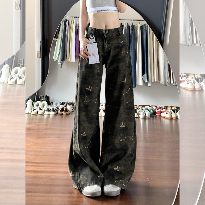 American Retro Camouflage Cargo Pants for Women with Pear-Shaped Body, High-Waisted, Slimming, Loose, Drapey, Straight-Leg Wide-Leg Jeans American Retro Camouflage Cargo Pants for Women with Pear-Shaped Body, High-Waisted, Slimming, Loose, Drapey, Straight-Leg Wide-Leg Jeans