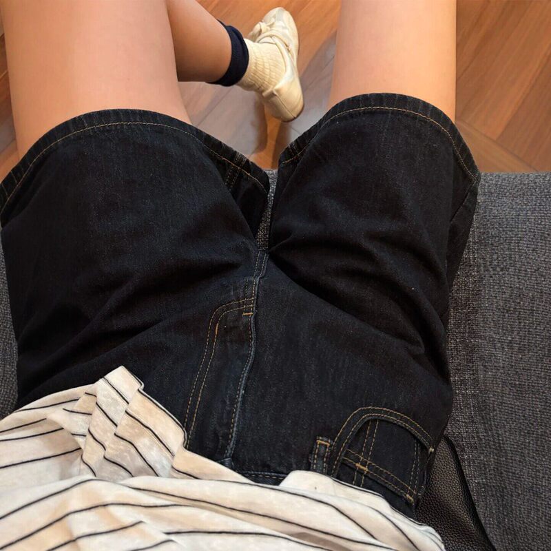 Dark Blue Vintage Denim Shorts for Women, New Summer Style, Plus Size, High-Waisted, Loose, Slimming, Wide-Leg, Quarter-Length Hot Pants