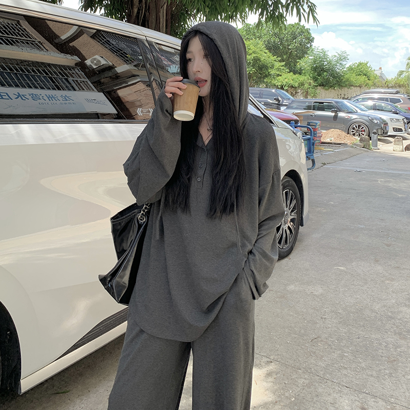 Nursing Wear for Going Out in Autumn, Plus Size, Drapey, Loose Hooded Top with Pockets, Long Pants, Trendy Mom Style, Two-Piece Nursing Set Nursing Wear for Going Out in Autumn, Plus Size, Drapey, Loose Hooded Top with Pockets, Long Pants, Trendy Mom Style, Two-Piece Nursing Set