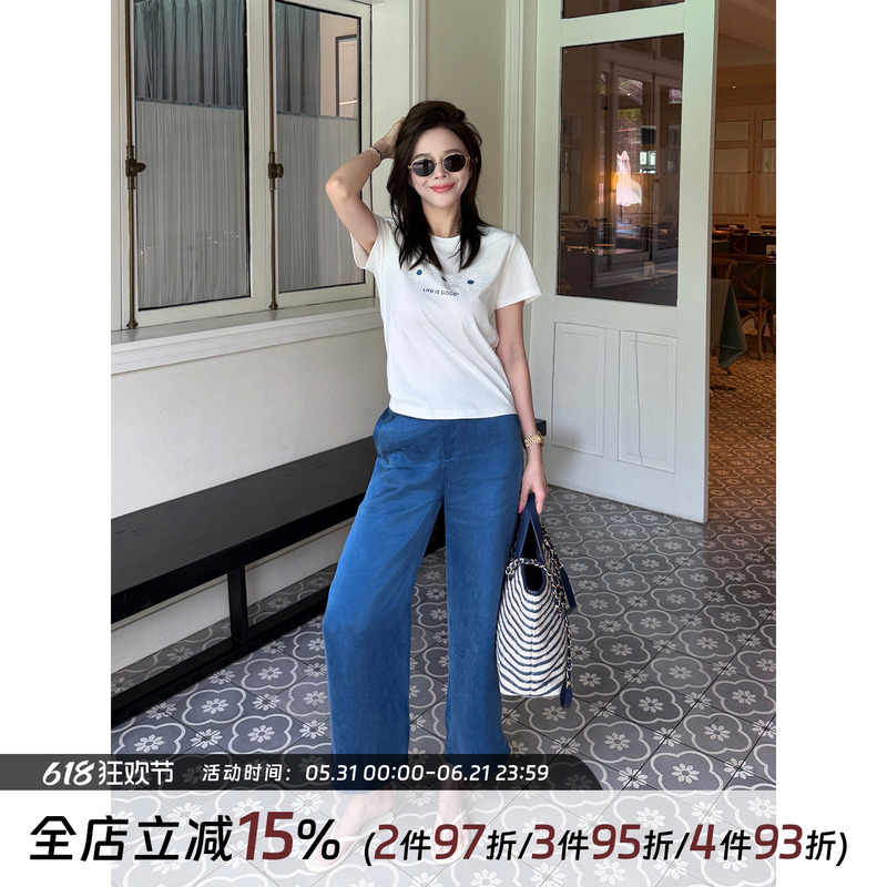 Junjun【Balloon Pants】Lyocell High-Waisted Casual Pants, Elegant Cupro Silk Straight Wide-Leg Long Pants