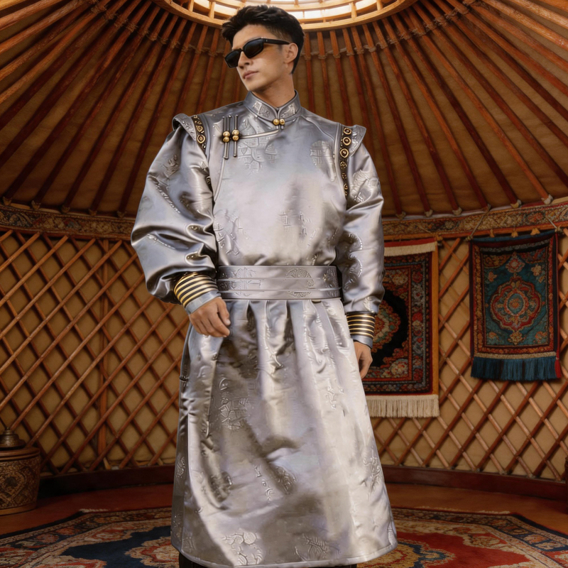 Mongolian Robe Men's New Style Mongolian Clothing Daily Wear Performance Clothing Mongolian Ethnic Performance Clothing for Photography Mongolian Robe Men's New Style Mongolian Clothing Daily Wear Performance Clothing Mongolian Ethnic Performance Clothing for Photography
