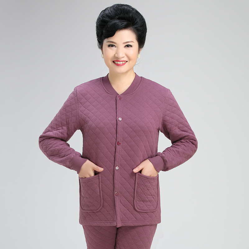 phụ nữ trung niên và người già đồ lót ấm thiết cardigan bông khóa bông cũ cộng với chất béo quần áo mùa thu dày quần mùa thu