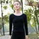 Hàng ngàn điệu nhảy quần áo áo sơ mi dài tay thực hành quần áo mùa xuân và mùa thu kéo dài cơ thể quần áo thể dục nhịp điệu cổ tròn mới - Khiêu vũ / Thể dục nhịp điệu / Thể dục dụng cụ giày múa cho bé gái