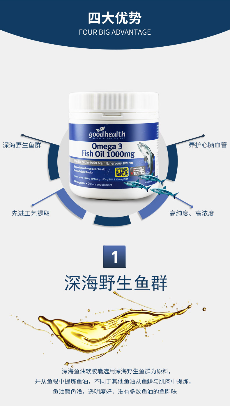 Sức khỏe tốt sức khỏe New Zealand Omega 3 dầu cá biển sâu viên nang mềm 150 viên nang sản phẩm chăm sóc sức khỏe trung niên - Thực phẩm dinh dưỡng trong nước viên vitamin a