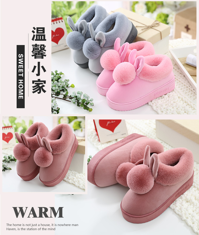 Dép cotton nữ 2018 mới mùa đông túi dễ thương với ấm áp nhà dày đáy trong tháng giày dép sau sinh dép đi ở nhà
