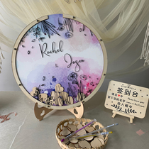 Straw rabbit wedding gift love wood chip sign-in board book tremble Photo Frame Signature book book creative round Mori