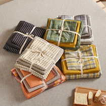 Net red-Japanese-style plaid beds 4 pieces of water washed cotton linen quilt cover bed Ogasawara bed jacket mill wool Nordic wind