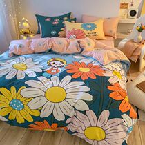 Net Red Large Edition Cartoon Milled four sets of bedding bedding washed cotton linen quilts with hood bed Gasawara Girl Hearts Thickened