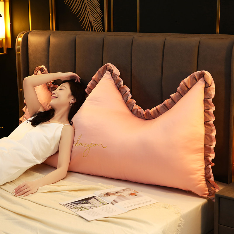 Bedside cushions washed genuine silk embroidered crown large backrest removable and washable European style tatami padded with pillow soft bag padded waist