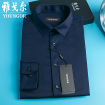 Yagal shirt male long sleeve business dark ink green mens clothing free of scalding middle-aged black loose men lining clothes