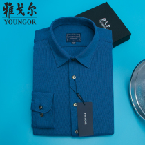 Yagal Shirt Male Long Sleeve Business Casual Knit High Branch Shirt Pure Cotton Sashimi Blue Striped Men Lining Clothing