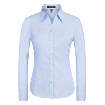 Youngor womens long-sleeved shirt Business casual cotton blue commuter professional striped work clothes V-neck free ironing shirt