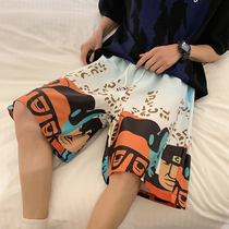 Summer flower shorts mens and womens loose large size beach pants ice silk big pants slim fit trends home 50% Pants Men