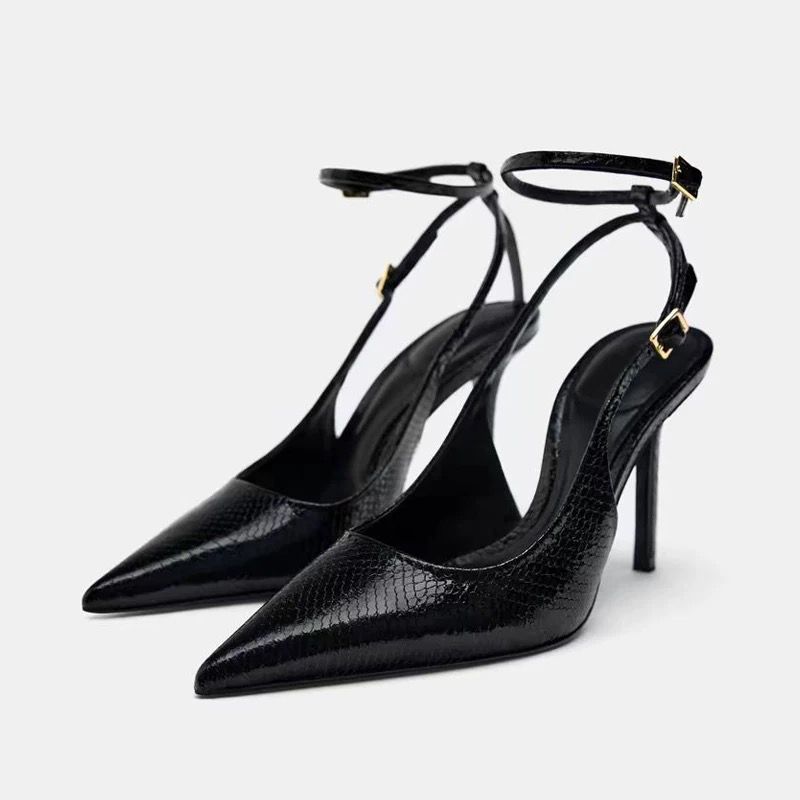 French-Style Stiletto Snake-Pattern High Heels for Women, 2026 Spring/Summer New Style, Elegant and Sexy Pointed-Toe Leopard Print Mature Women's Closed-Toe Sandals