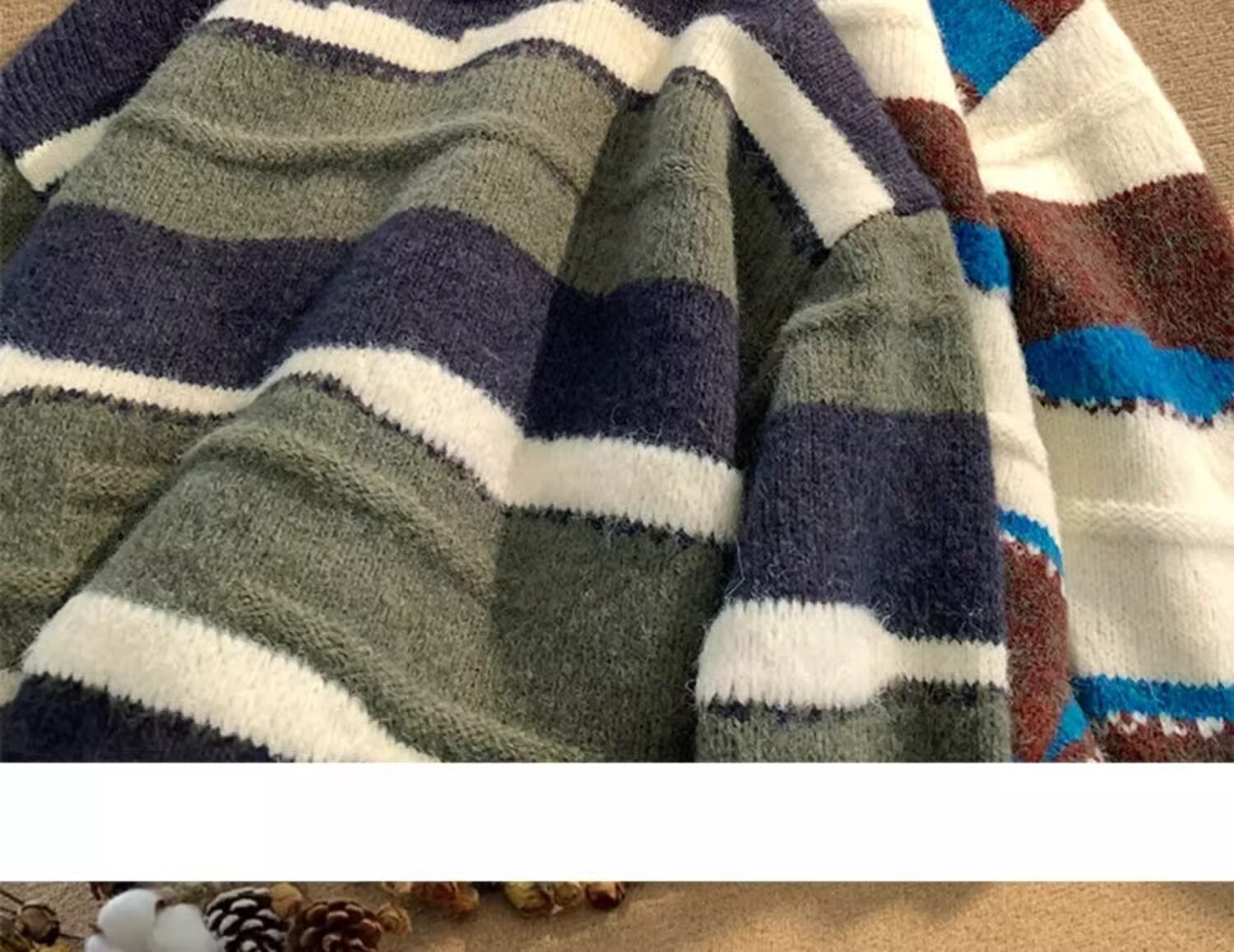 Minimalistischer Streifen-Pullover, vielseitig einsetzbar, Harajuku, lässige Strickmode, trendiger Hirschplüsch 610A-2-M23-P58_voghion.com