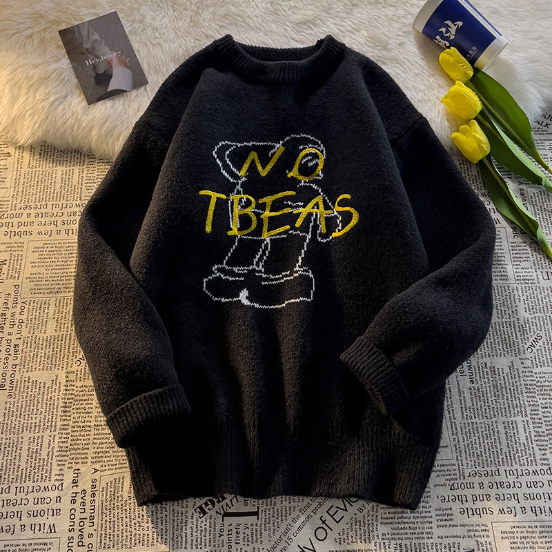 Women's Sweater Thick Knitted Round Neck Letter Embroidered Pullover_voghion.com