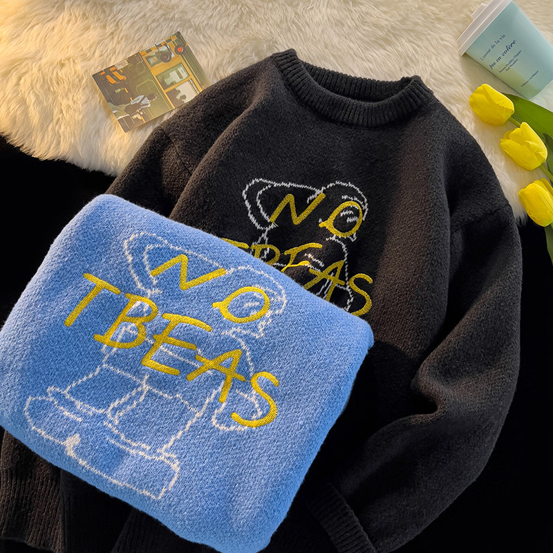 Women's Sweater Thick Knitted Round Neck Letter Embroidered Pullover_voghion.com