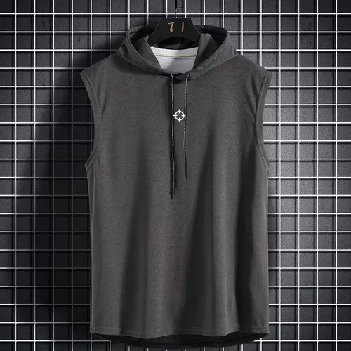 Трендовый брендовый жилет, приятная телу трендовая спортивная базовая толстовка с капюшоном, футболка без рукавов, в корейском стиле