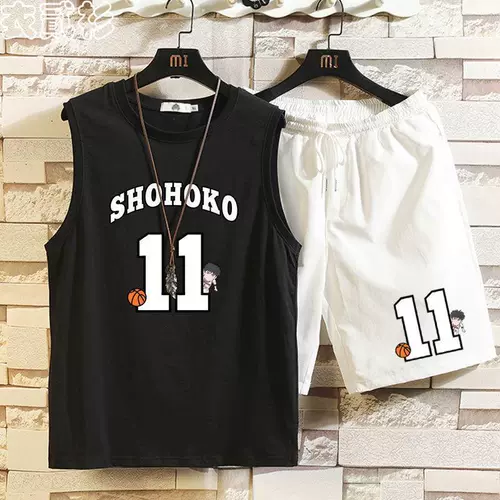 夏季休闲坎肩背心套装男潮宽松运动学生五分短裤篮球服球衣11号12