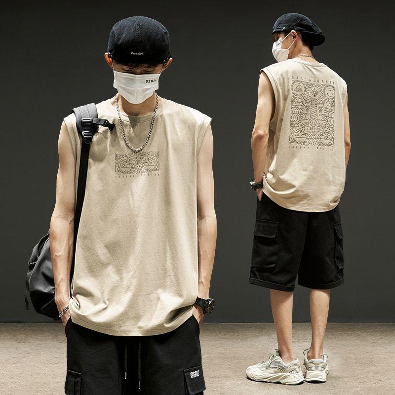 Men's Vest ins Trendy American Retro Sleeveless Shirt Men's Summer Thin Wide Shoulder Sleeveless T-Shirt Men's 12