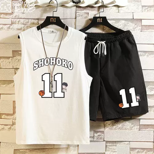 夏季休闲坎肩背心套装男潮宽松运动学生五分短裤篮球服球衣11号12