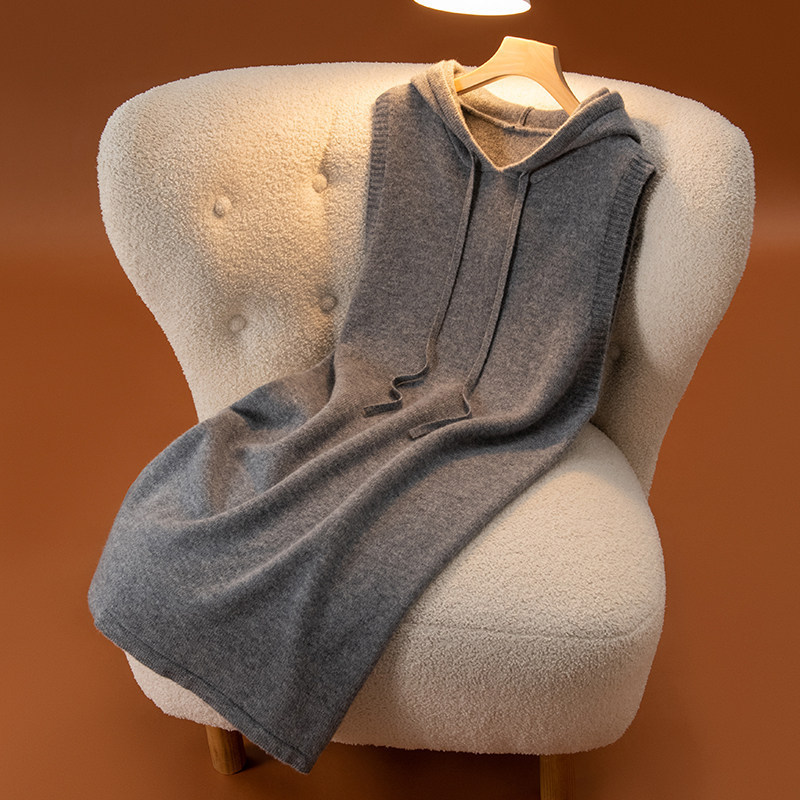 Spring and Autumn New Style Cashmere Women's Hooded Vest Women's Mid-Length Sweater Dress Loose Casual Knitted Sleeveless Hoodie Spring and Autumn New Style Cashmere Women's Hooded Vest Women's Mid-Length Sweater Dress Loose Casual Knitted Sleeveless Hoodie