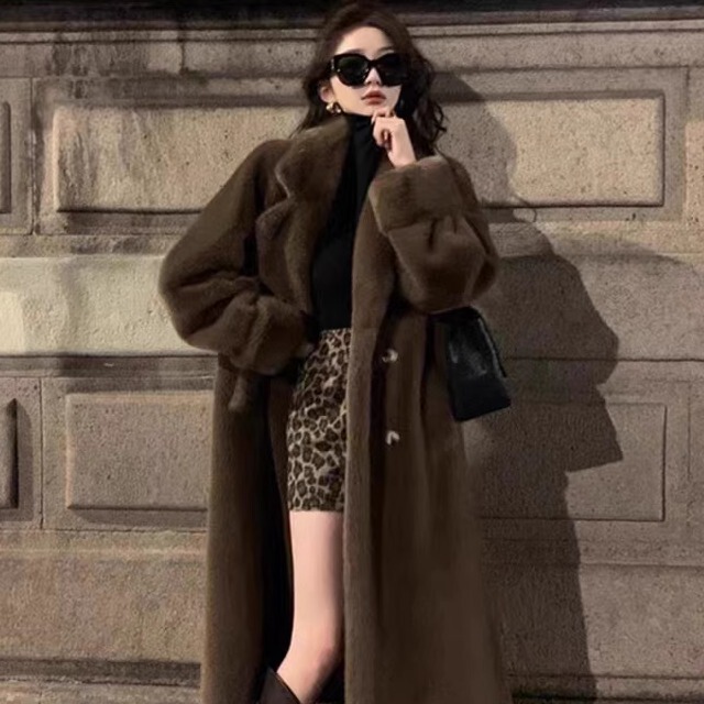Autumn and Winter High-End Lazy Style Thickened Long Suit Collar Mink Fur Integrated Fur Coat with Eco-Friendly Fur