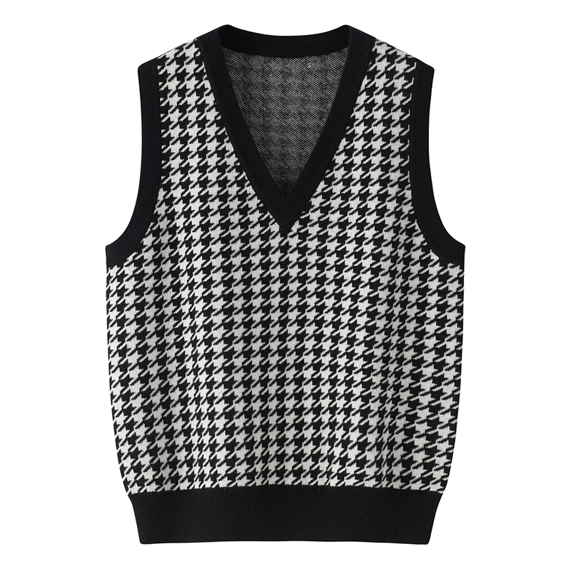 Cashmere Vest for Women, V-Neck, Thickened, Black and White Houndstooth Pattern, Paired with a Shirt, Sleeveless Pullover Sweater K2952 Cashmere Vest for Women, V-Neck, Thickened, Black and White Houndstooth Pattern, Paired with a Shirt, Sleeveless Pullover Sweater K2952