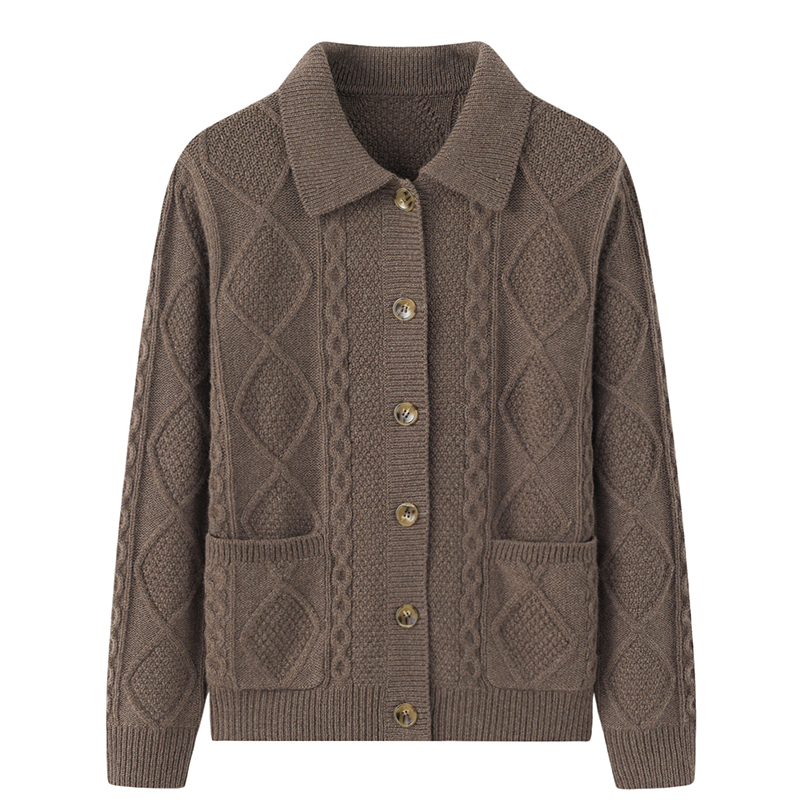 Autumn and Winter Warm Pure Cashmere Sweater for Women, Lapel Thickened Cardigan Sweater, Retro Style Loose Coat E2236
