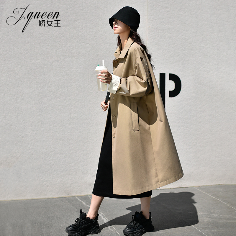 Khaki Trench Coat for Women, Spring and Autumn, Elegant British Style, High-End Feel, Raglan Sleeves, Mid-Length, Thickened Coat
