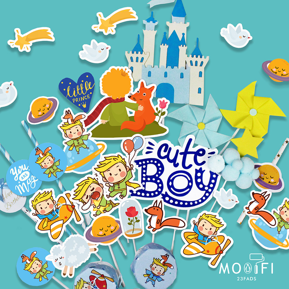 Blue Cake Decoration Male Treasure Little Prince Sweet Taster Birthday Party Sweet Pint Plugin Pushback Cupcake