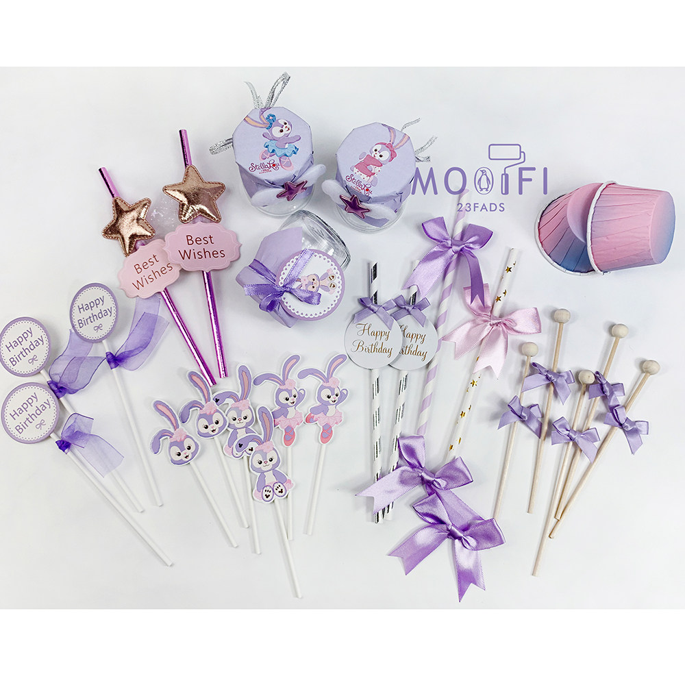 Cute Butterfly Knot Little Bear Star Didew Dessert Terrace Decoration Full Moon 100 Days Birthday Banquet Cake Decoration Inserts