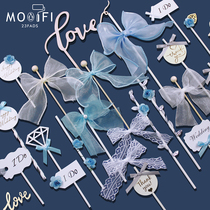 Smog Quiet Blue Morandi Blue White Wedding Birthday Party Fresh Dessert Table Decorative Cake Pudding Insert