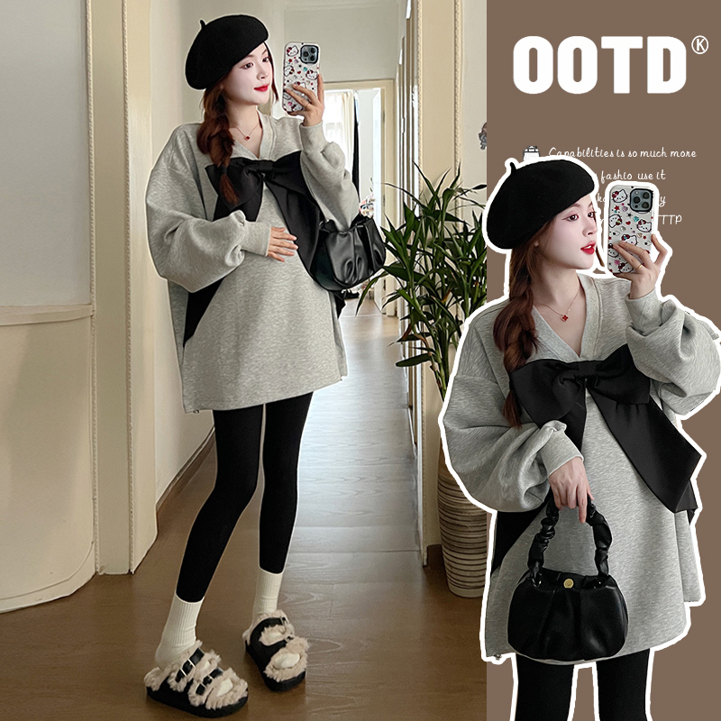 Pregnancy Woman Dress Autumn Winter 2023 New Thicken Sweatshirt Fashion Foreign Gas Trendy Two Sets Long Sleeve Blouse Autumn Dress-Taobao