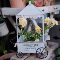 Japanese retro gardening groceries wrought iron old flower pots can hang cart flower baskets garden balcony decorations