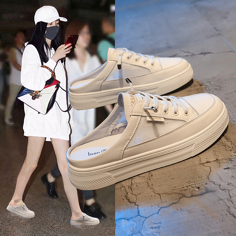 Trendy Closed-Toe Slippers for Women, Summer 2025 New Style, Half-Slip Mesh Shoes, Versatile, Breathable Mesh, Backless Lazy Shoes