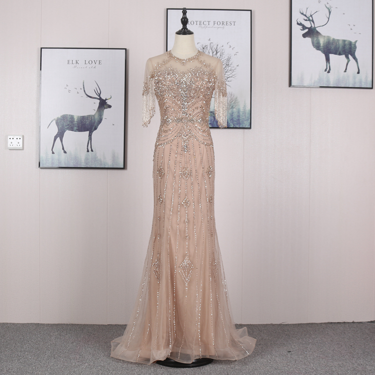 New Evening Dress, Annual Meeting Host Long Dress, Slim Fit, Luxurious Beaded Banquet Dress, Performance Dress